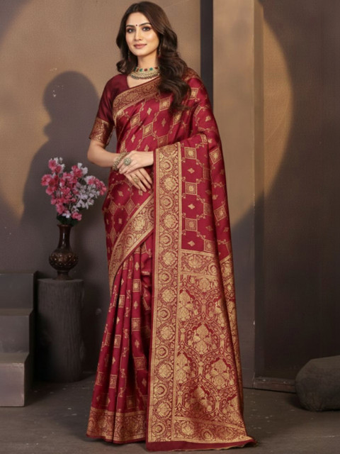 HERE&NOW Woven Design Zari Art Silk Heavy Work Saree