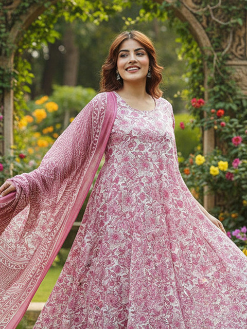 ARADHNA Women Floral Printed Panelled Kurta with Trousers & With Dupatta - Image 5