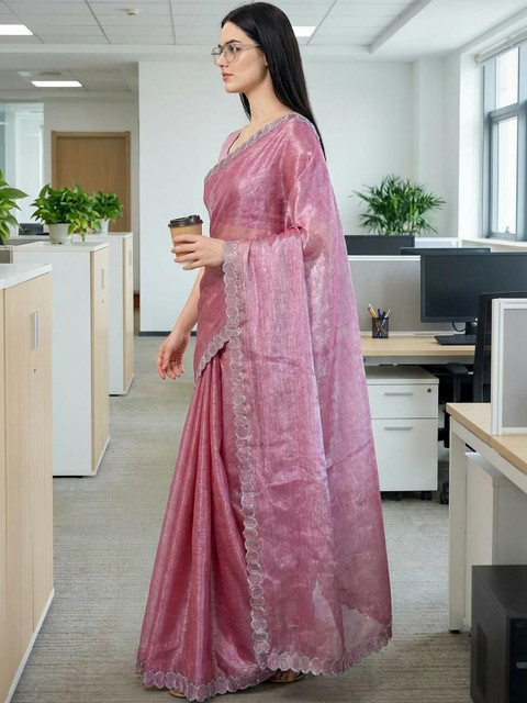 STYLE MODA Embellished Sequinned Tissue Saree - Image 2