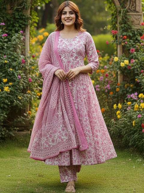 ARADHNA Women Floral Printed Panelled Kurta with Trousers & With Dupatta - Image 6