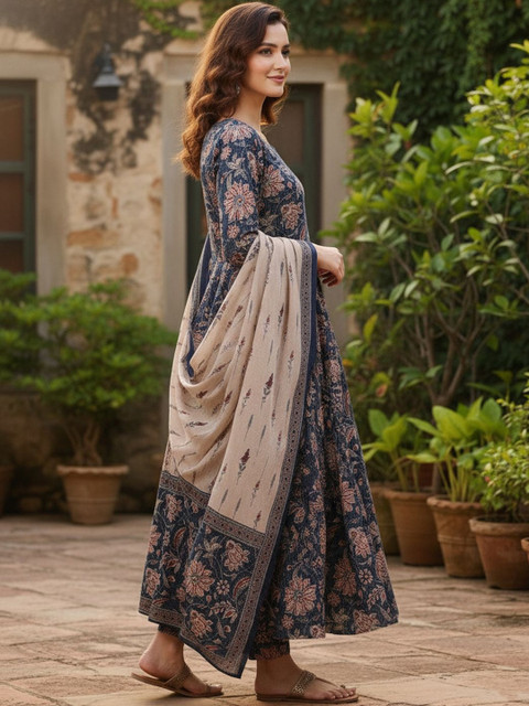 ARADHNA Women Floral Printed Regular Kurta with Trousers & With Dupatta - Image 5