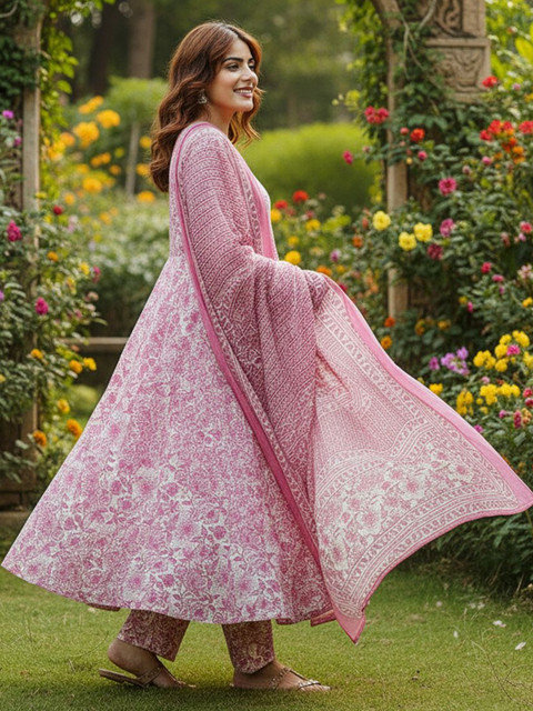 ARADHNA Women Floral Printed Panelled Kurta with Trousers & With Dupatta - Image 4