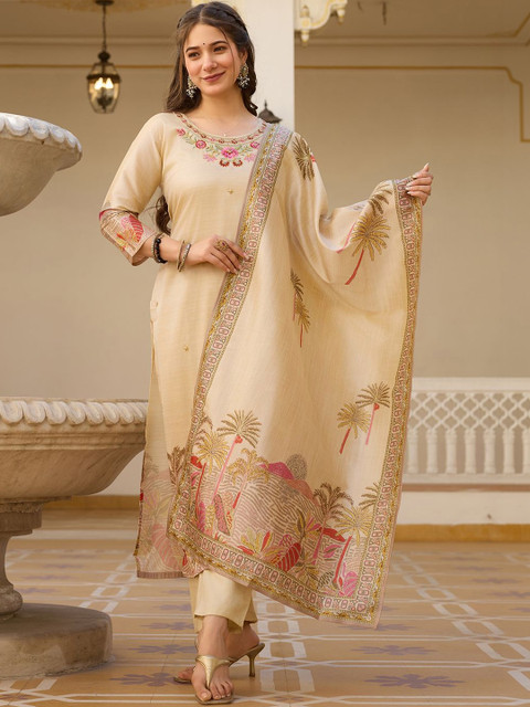 TWINS LADY Women Ethnic Motifs Embroidered Regular Thread Work Kurta with Trousers & With Dupatta