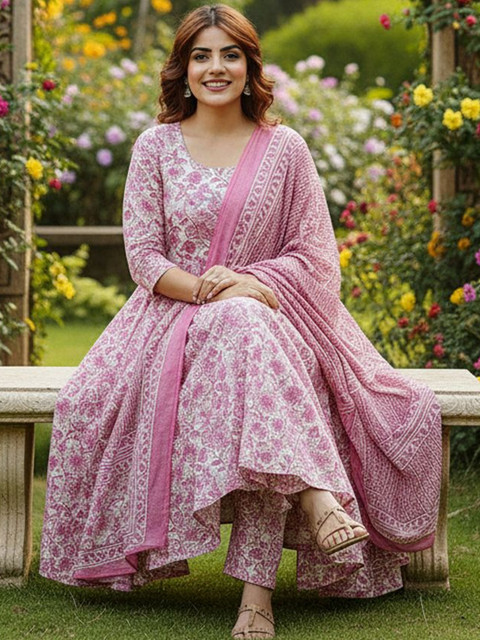 ARADHNA Women Floral Printed Panelled Kurta with Trousers & With Dupatta - Image 2