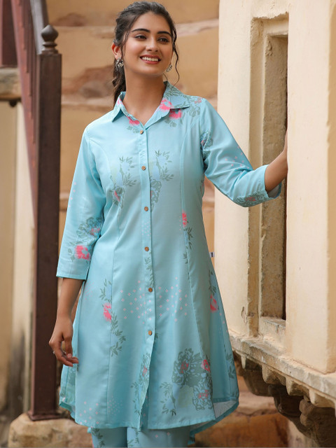 GENZILOOKS Women Floral Printed Regular Kurta with Trousers