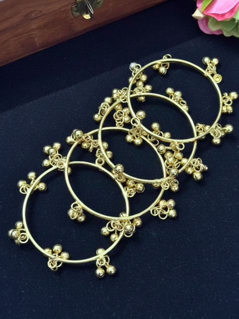 VIVAZS Set Of 4 18K Gold-Plated Adjustable Gungaroo-Beaded Traditional Bangles