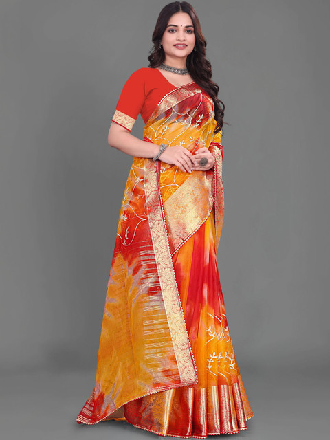 KOTHARI KS Tie and Dye Embroidered Organza Heavy Work Patola Saree