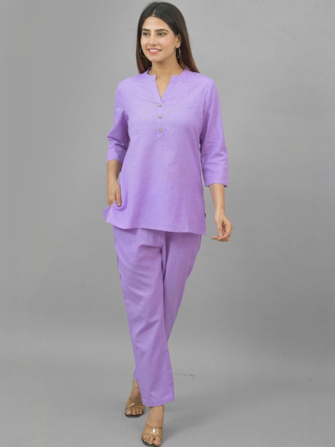 Anouk Mirage Cotton Blend Solid Tunic with Cotton Blend Solid Trousers &