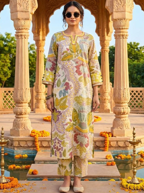 Klere Women Floral Printed Regular Kurta with Trousers