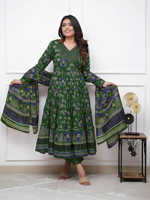 GENZILOOKS Women Ethnic Motifs Printed Empire Kurta with Trousers & With Dupatta