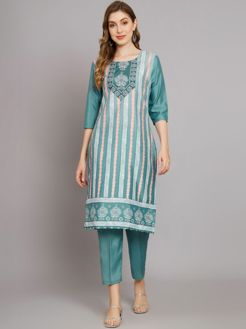 JANKHANA Women Ethnic Motifs Printed Regular Gotta Patti Kurta with Trousers