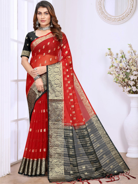 KOTHARI SST Woven Design Organza Heavy Work Bandhani Saree