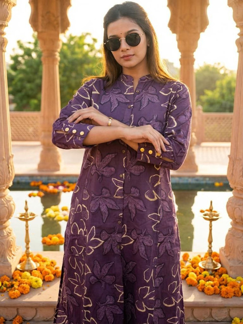 Klere Women Floral Printed Regular Pure Cotton Kurta with Trousers