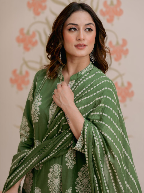 Arayna Women Ethnic Motifs Printed Regular Pure Cotton Kurta with Palazzos & With Dupatta