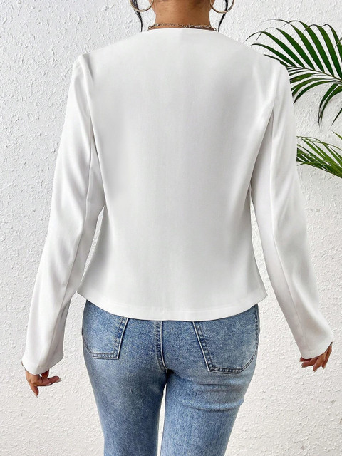 CREZYVEZY Collarless Open-Front Cropped Blazer - Image 4