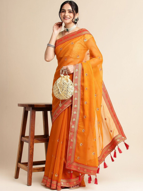 Anouk Mirage Ethnic Motifs Embroidered Pure Chiffon Saree