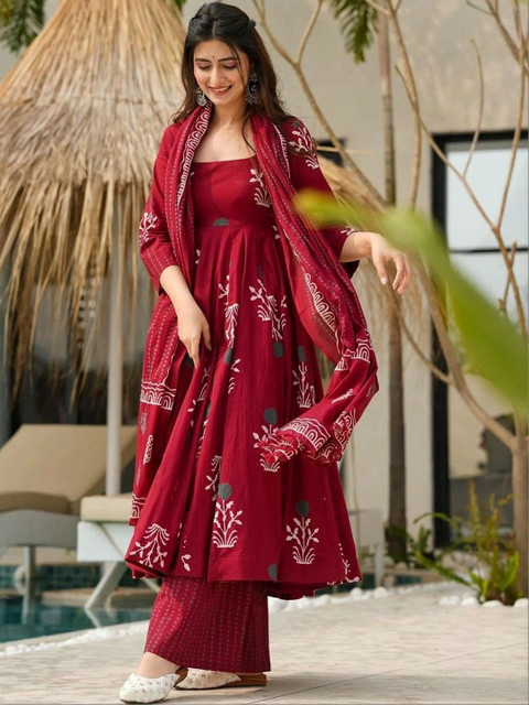 CaniBani Women Ethnic Motifs Printed Tiered Kurta with Palazzos & With Dupatta