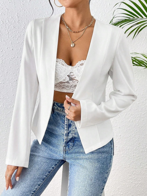 CREZYVEZY Collarless Open-Front Cropped Blazer