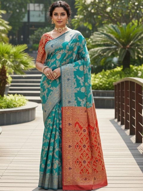 YUGAVEERAA Ethnic Motifs Zari Silk Cotton Heavy Work Kanjeevaram Saree