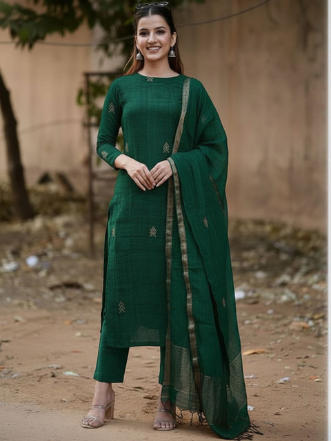 KALINI Women Ethnic Motifs Embroidered Regular Thread Work Kurta with Trousers & With Dupatta - Image 3