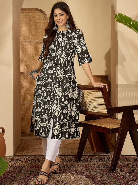 Sangria Printed Cotton Mandarin Collar Kurta