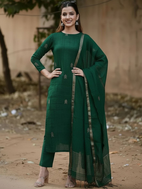 KALINI Women Ethnic Motifs Embroidered Regular Thread Work Kurta with Trousers & With Dupatta - Image 5