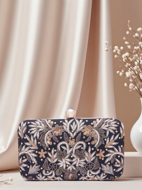VRPS Handicrafts Embroidered Embellished Box Clutch