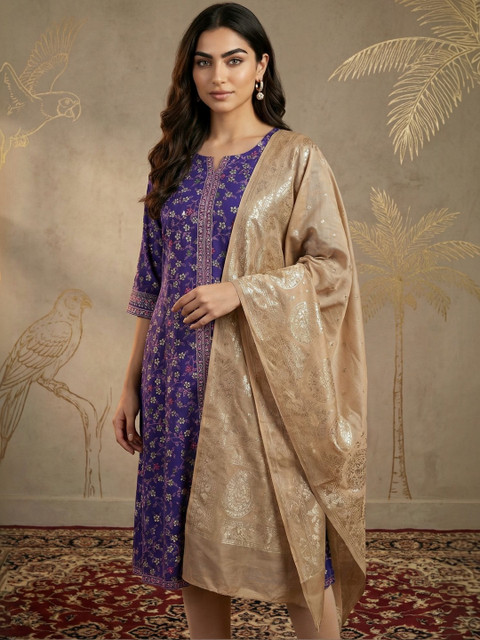 AURELIA Ethnic Motifs Printed Dupatta with Zari - Image 6