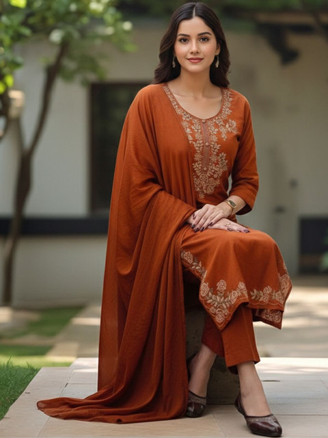 SZN Women Ethnic Motifs Embroidered Regular Thread Work Kurta with Trousers & With Dupatta