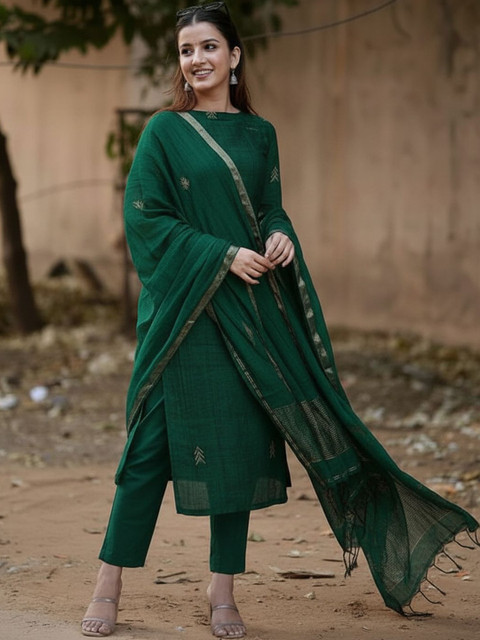 KALINI Women Ethnic Motifs Embroidered Regular Thread Work Kurta with Trousers & With Dupatta - Image 2