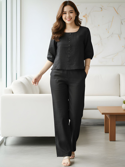 Moda Rapido Solid Cotton Blend Square Neck Co-Ords