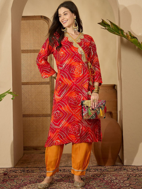 Youthnic Women Bandhani Printed Regular Patchwork Kurta with Salwar