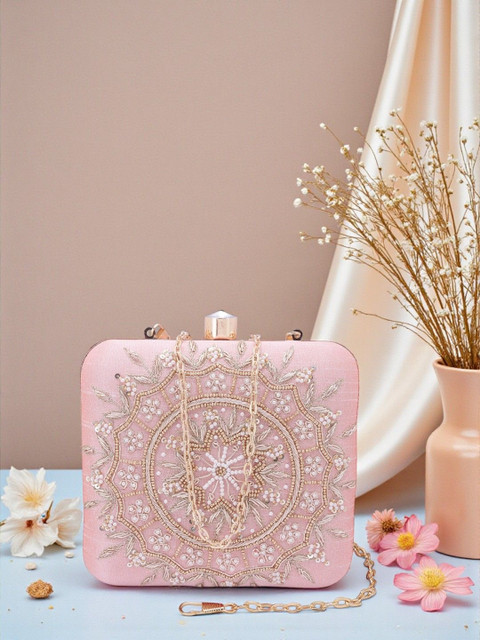 VRPS Handicrafts Embroidered Embellished Box Clutch