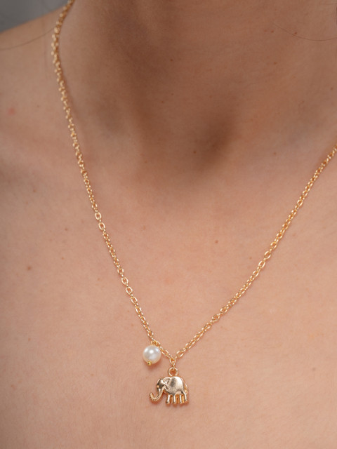 AARSEE OFFICIAL Anti-Tarnish 22KT Gold-Plated Elephant Pendant Necklace