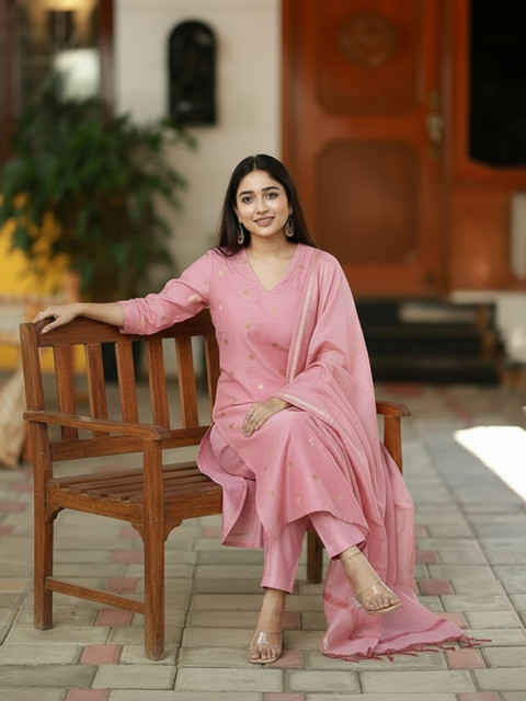 Aaghnya Women Ethnic Motifs Printed Regular Kurta with Trousers & With Dupatta - Image 7