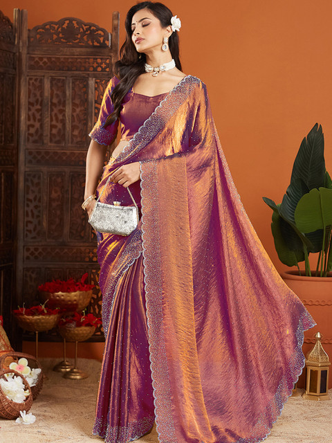 Urban Pallu Embellished Beads and Stones Organza Heavy Work Saree