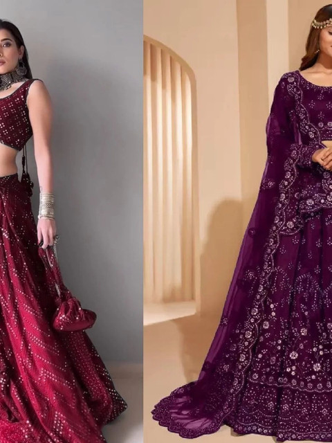 REELOVE FACTORY Embellished Sequinned Semi-Stitched Lehenga & Unstitched Blouse With Dupatta