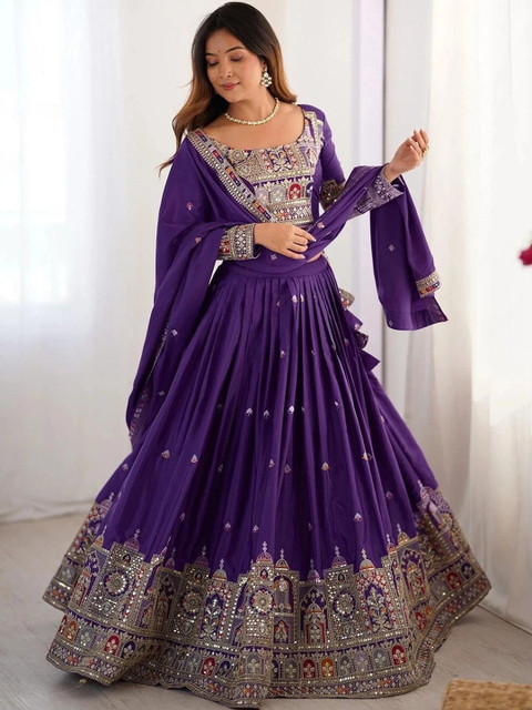 REELOVE FACTORY Embellished Mirror Work Ready to Wear Lehenga & Blouse With Dupatta