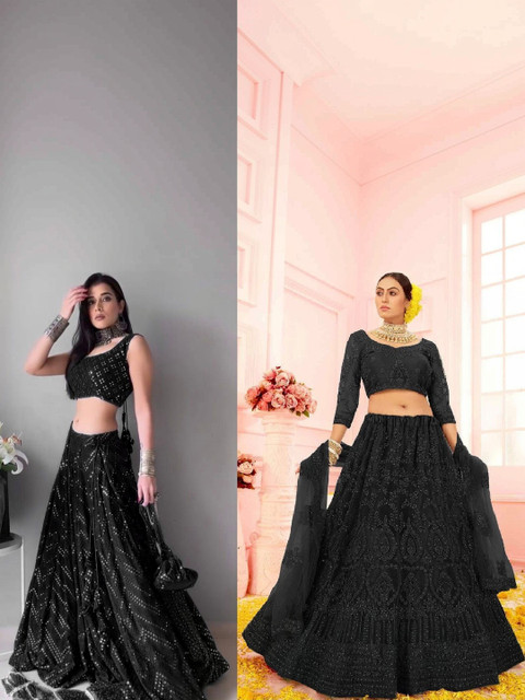 REELOVE FACTORY Embellished Sequinned Semi-Stitched Lehenga & Unstitched Blouse - Image 2