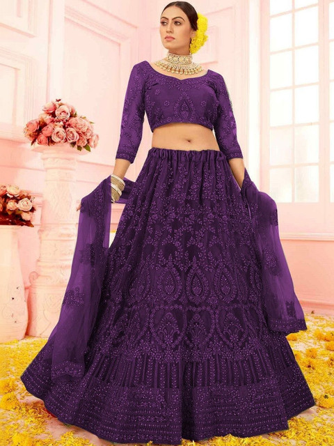 REELOVE FACTORY Thread Work Semi-Stitched Lehenga & Unstitched Blouse With Dupatta