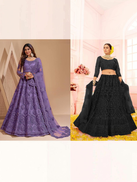 REELOVE FACTORY Embroidered Thread Work Semi-Stitched Lehenga & Unstitched Blouse With Dupatta