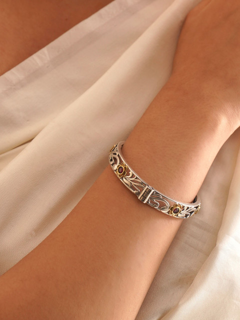 JAYPORE Silver-Plated Stone-Studded Openable Bangle