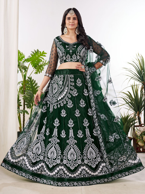 REELOVE FACTORY Embroidered Thread Work Semi-Stitched Lehenga & Blouse With Dupatta