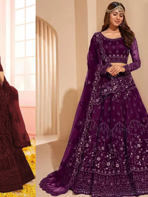 REELOVE FACTORY Embellished Sequinned Semi-Stitched Lehenga & Unstitched Blouse With Dupatta