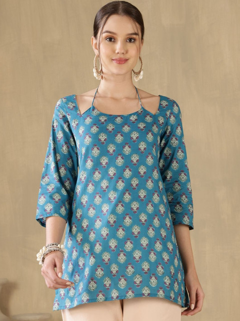 Anouk Mirage Print Halter Neck Ethnic Cotton Top