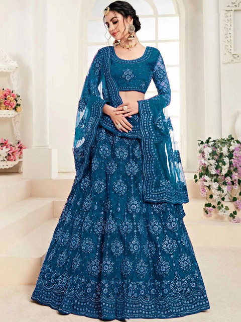 REELOVE FACTORY Embroidered Sequinned Semi-Stitched Lehenga & Unstitched Blouse With Dupatta