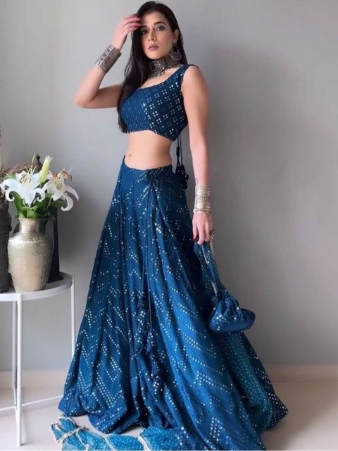 REELOVE FACTORY Embellished Sequinned Semi-Stitched Lehenga & Blouse With Dupatta