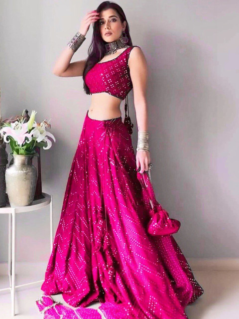 REELOVE FACTORY Embellished Sequinned Semi-Stitched Lehenga & Unstitched Blouse