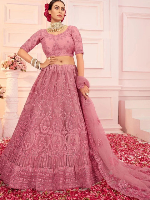 REELOVE FACTORY Embroidered Thread Work Semi-Stitched Lehenga & Blouse With Dupatta