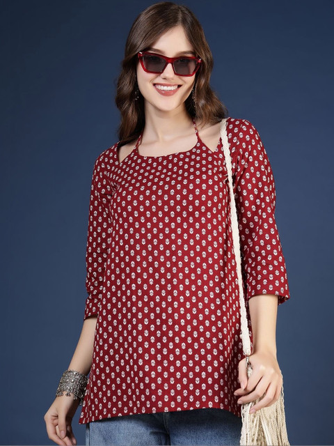 Anouk Mirage Print Halter Neck Ethnic Cotton Top